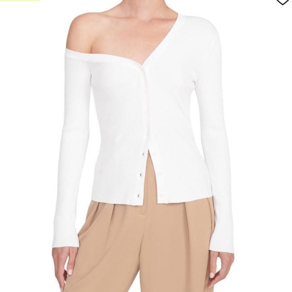 STAUD White Craftsman Asymmetric Sweater